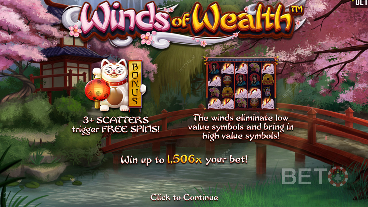 La vincita massima è pari a 1.506x della tua puntata nella slot online Winds of Wealth.