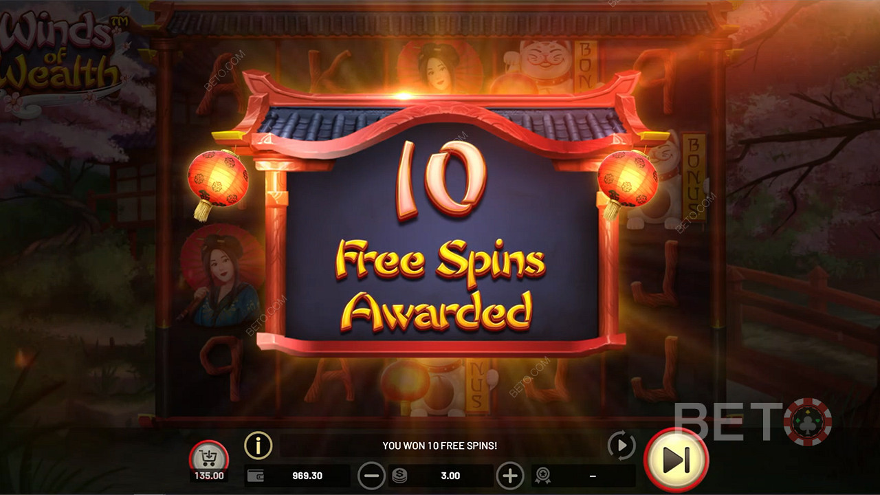 Vinci da 10 a 25 giri gratis nella slot machine Winds of Wealth