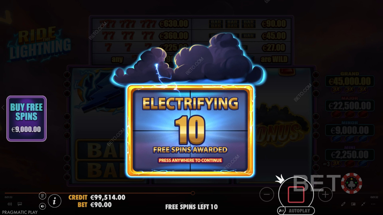 Le caratteristiche dei bonus spiegate in Ride the Lightning da Pragmatic Play
