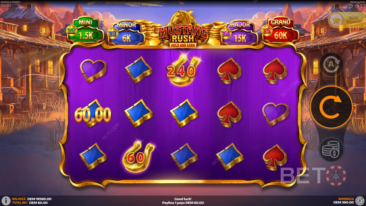 Caratteristiche bonus spiegate in Mustang Rush di Mancala Gaming