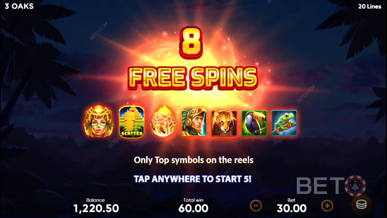 Atterraggio di 3 Scatter per attivare 8 Giri Gratuiti con solo simboli ad alta remunerazione