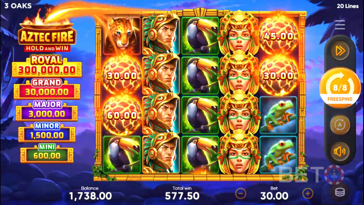 Goditi solo i simboli ad alta remunerazione nei Free Spins della slot Aztec Fire: Hold and Win