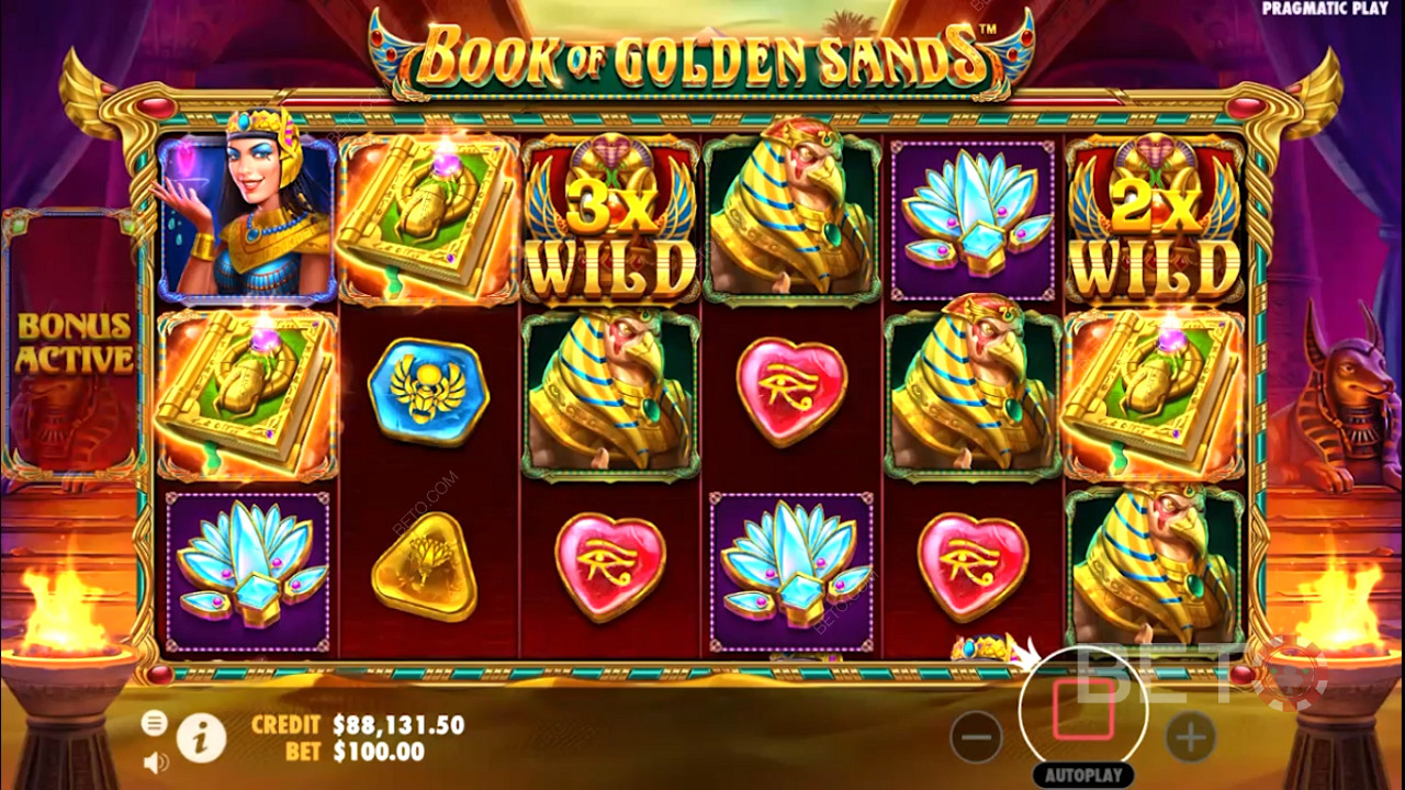 I moltiplicatori Wilds compaiono nella slot online Book of Golden Sands
