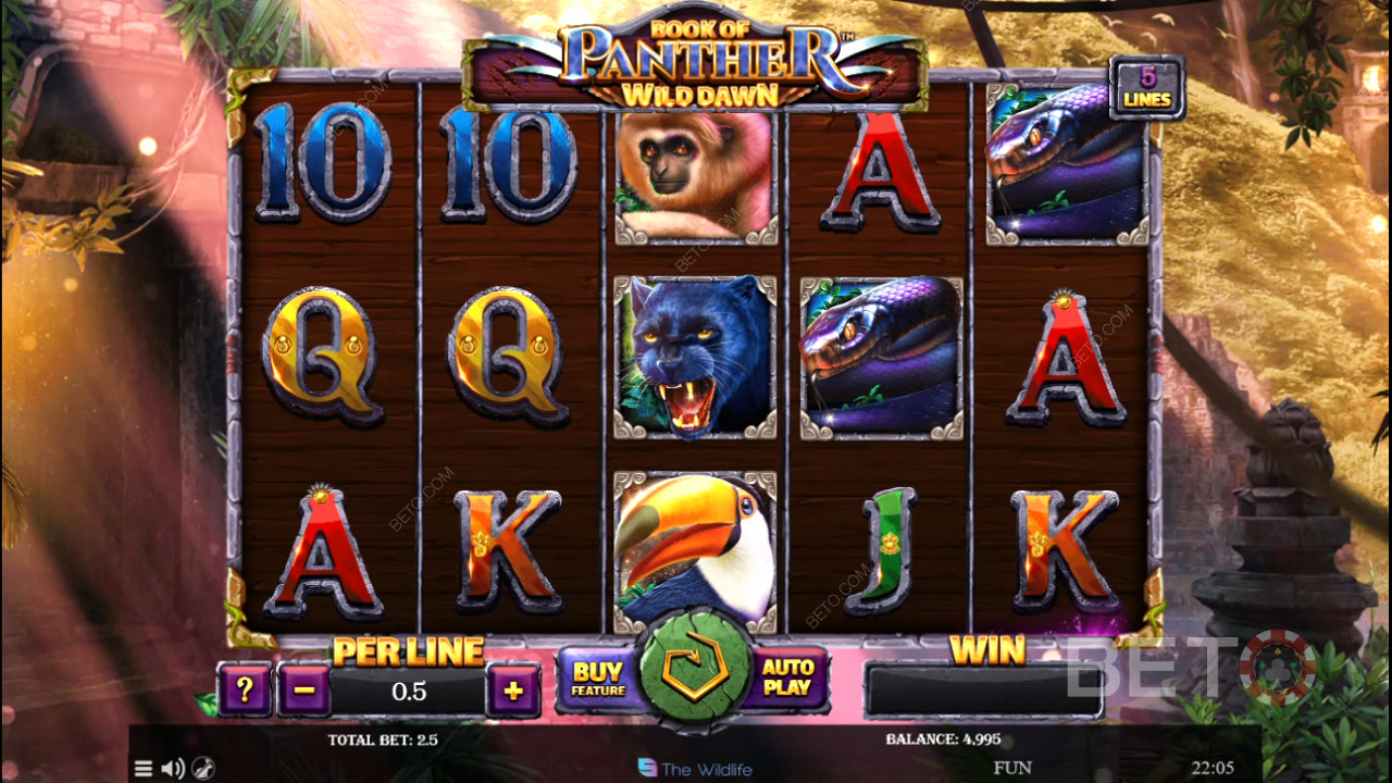 La slot online Book of Panther Wild Dawn ha animali selvatici come simboli di alto valore.