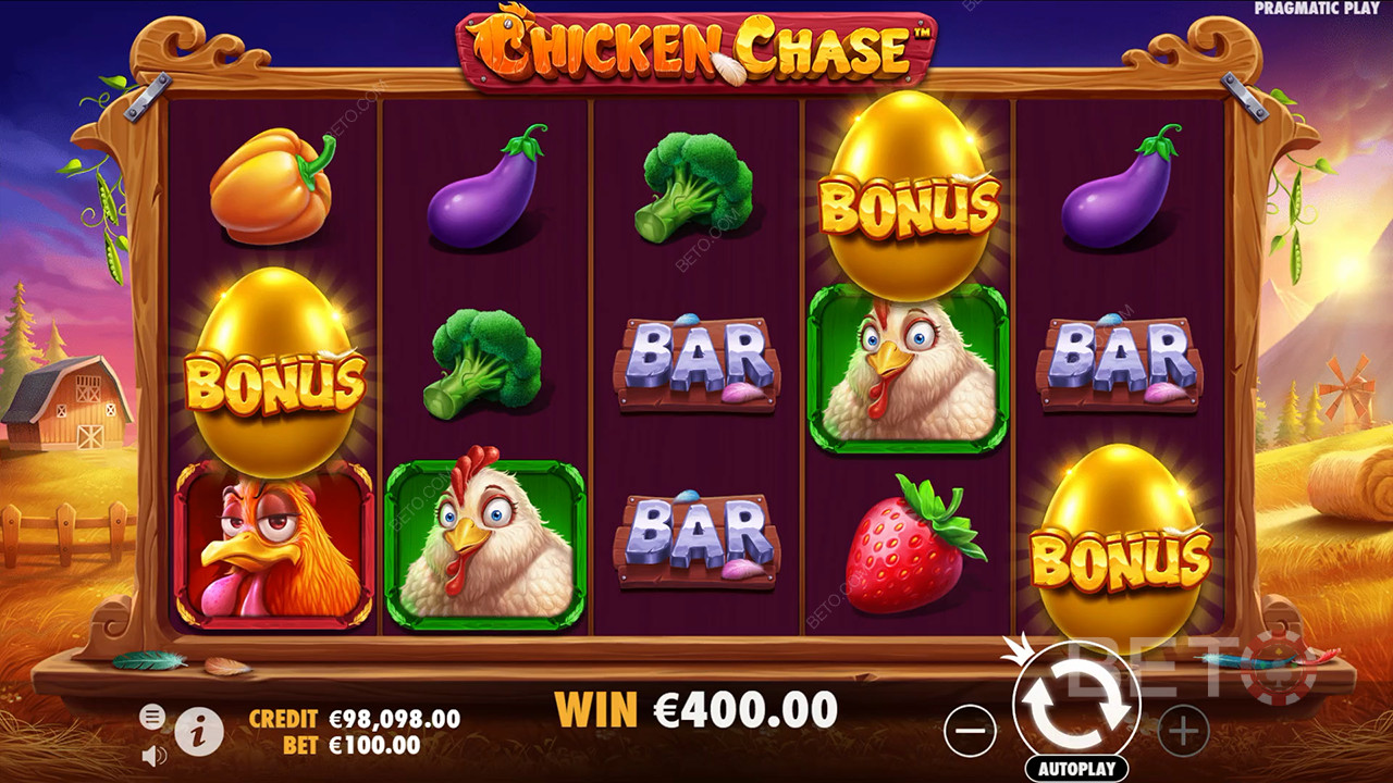Vinci 210x la tua puntata nella slot machine Chicken Chase!