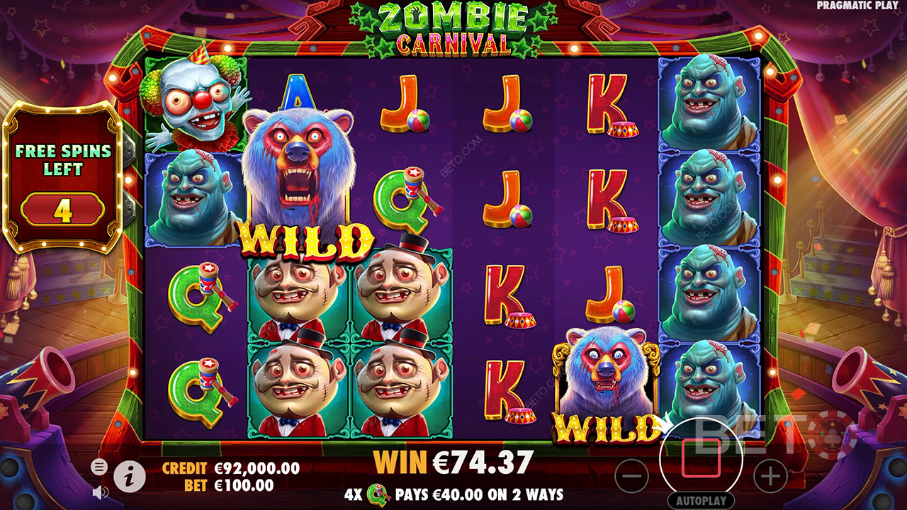 Divertitevi con gli Sticky Wilds nei Free Spins della slot online Zombie Carnival
