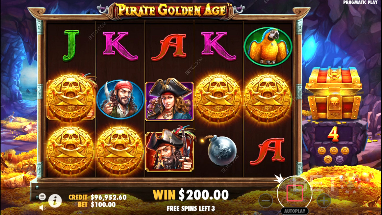 I simboli misteriosi compaiono spesso nei Free Spins della slot online Pirate Golden Age.
