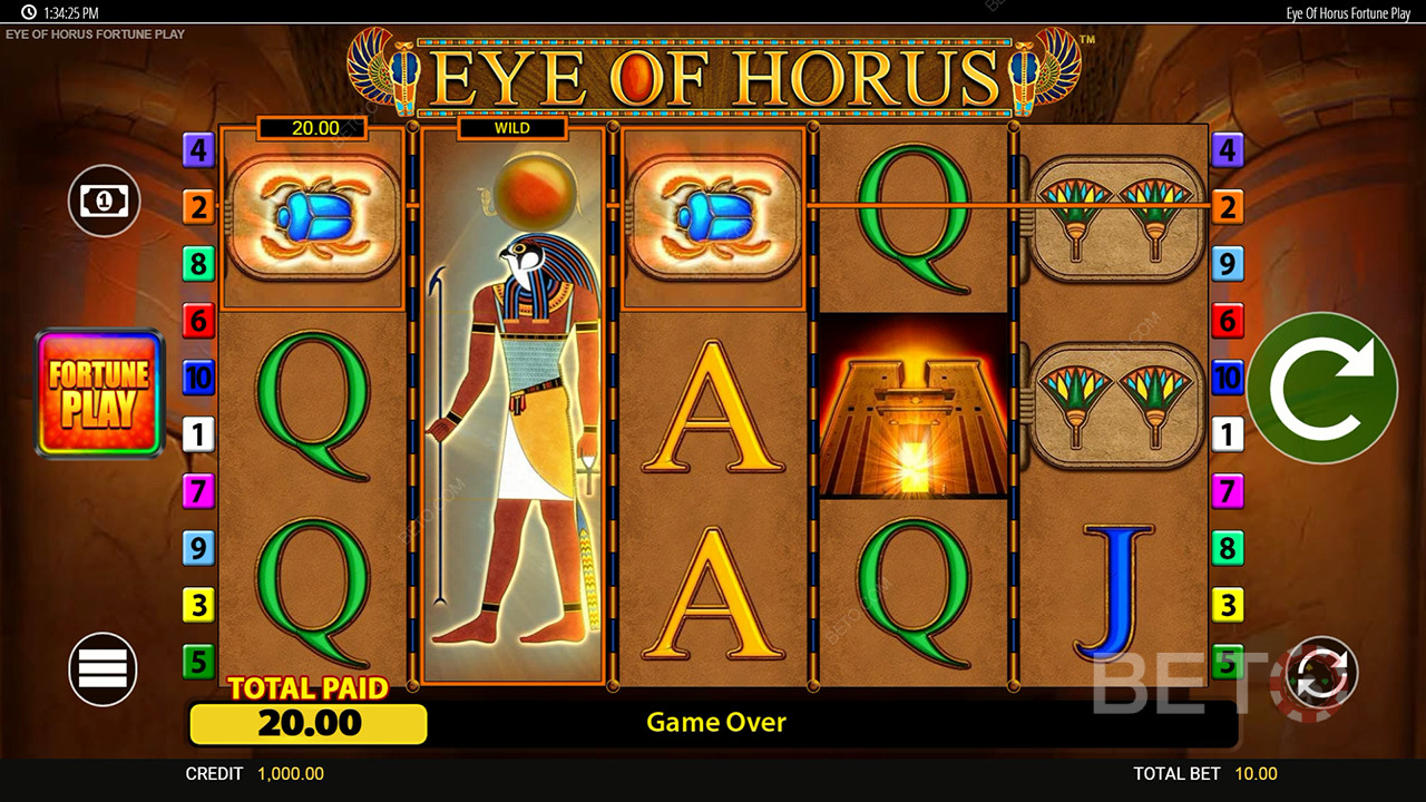 Vinci 50.000x la tua puntata nella slot online Eye of Horus Fortune Play!
