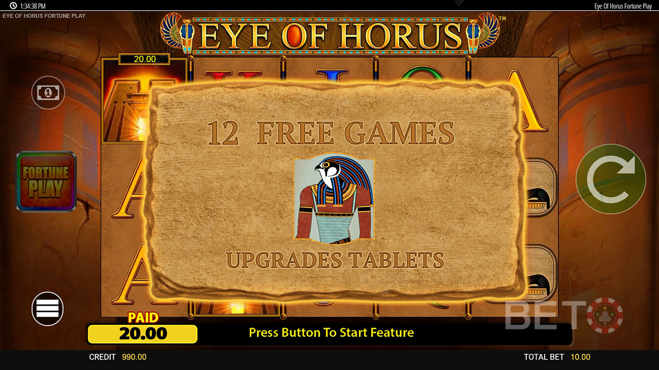 Le funzioni bonus spiegate in Eye of Horus Fortune Play by Blueprint